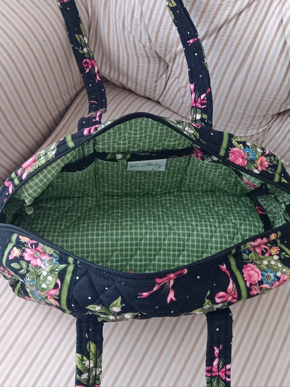 Quilted Floral Mini Tote Bag in Black and Pink
